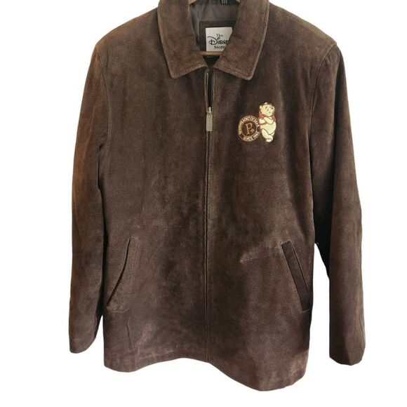 Disney Pooh Leather Suede Vintage Zip Front Jacket Size Medium - Picture 1 of 8